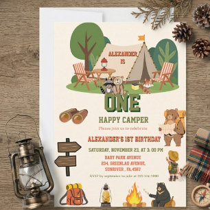 Invitación Un feliz campamento safari Bosque cumpleaños 1