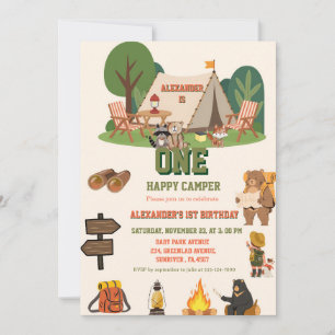 Invitación Un feliz campamento safari Bosque cumpleaños 1