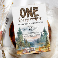 Un feliz camper rústico primer cumpleaños
