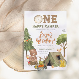 Invitación Un feliz camper Woodland Bear Boys primer cumpleañ