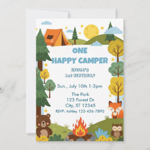 Invitación Un Feliz Campista, Animales 1er Cumpleaños