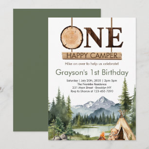 Invitación Un Feliz Campista Bosque 1er Cumpleaños de Camping