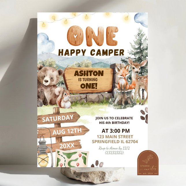 Invitación Un Feliz Campista Bosque Primer Cumpleaños (Subido por el creador)
