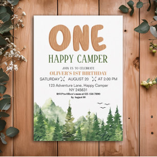 Invitación Un Feliz Campista Bosque Verde Rústico Cumpleaños 