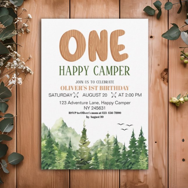 Invitación Un Feliz Campista Bosque Verde Rústico Cumpleaños  (Subido por el creador)
