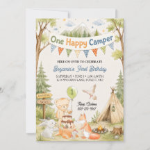 Un Feliz Campista Cumpleaños 1 Niño Oso Bosque