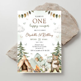 Invitación Un Feliz Campista Cumpleaños Bosque Camping