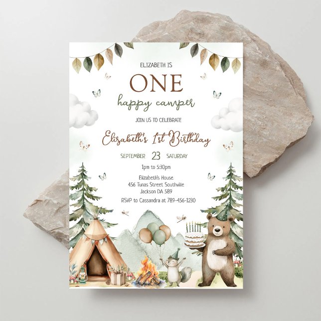 Invitación Un Feliz Campista Cumpleaños Bosque Camping (Subido por el creador)