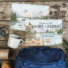 Invitación Un Feliz Campista cumpleaños número 1 acampando