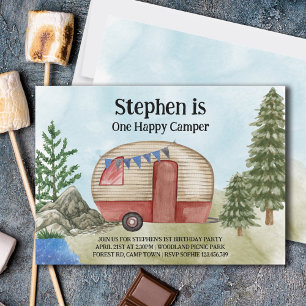 Invitación Un Feliz Campista Cumpleaños número 1 Camping Vint