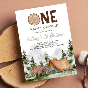 Invitación Un Feliz Campista Oso de Bosque de Montaña 1er Cum