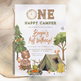 Invitación Un Feliz Campista Oso del Bosque Cumpleaños 1 Niño