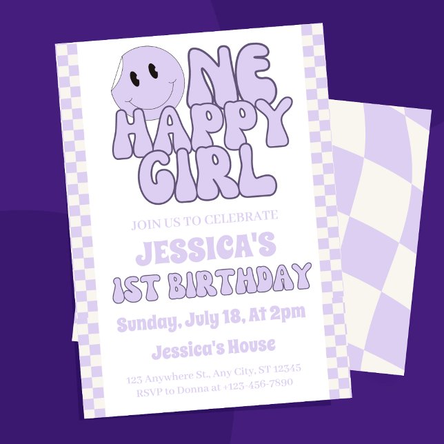 Invitación Un feliz Chica retro primer cumpleaños ("Light up your little one's special day with our 'One Happy Girl Retro 1st Birthday Invitation)