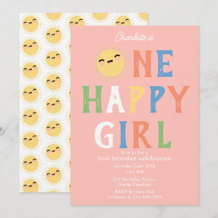 Invitación Un feliz cumpleaños Chica invita a primer cumpleañ