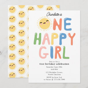 Invitación Un feliz cumpleaños Chica invita a primer cumpleañ