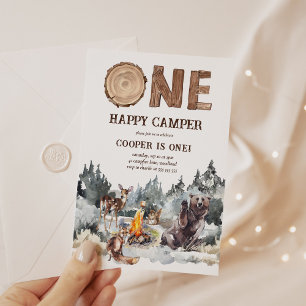 Invitación Un feliz cumpleaños de Camper Woodland