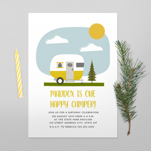 Invitación Un feliz cumpleaños del Camper Amarillo Trailer (Subido por el creador)