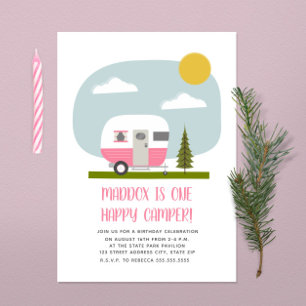 Invitación Un feliz cumpleaños del Camper Trailer Rosa