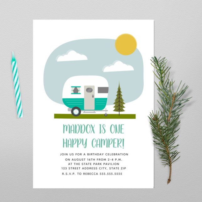 Invitación Un Feliz Cumpleaños del Camper Turquoise Trailer (Subido por el creador)