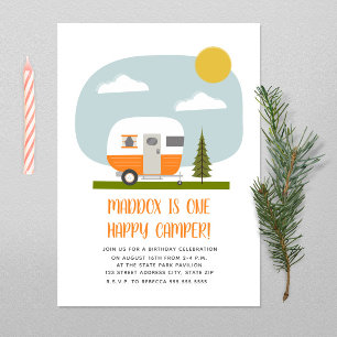 Invitación Un feliz cumpleaños del Naranja Camper Trailer