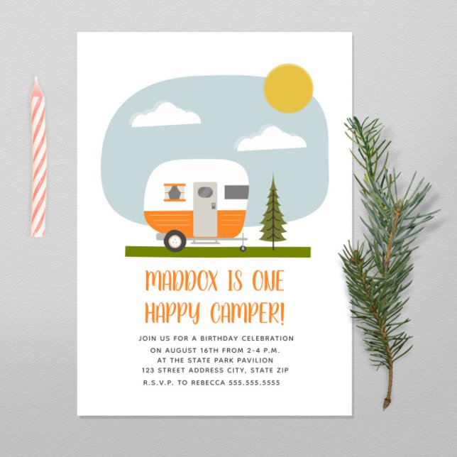 Invitación Un feliz cumpleaños del Naranja Camper Trailer (Subido por el creador)