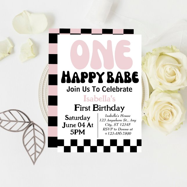 Invitación Un feliz Personalizado de Babe Chica primer cumple (Subido por el creador)