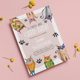 Invitación ¡Un Fiesta con Catti-Tude! Cumpleaños de los niños