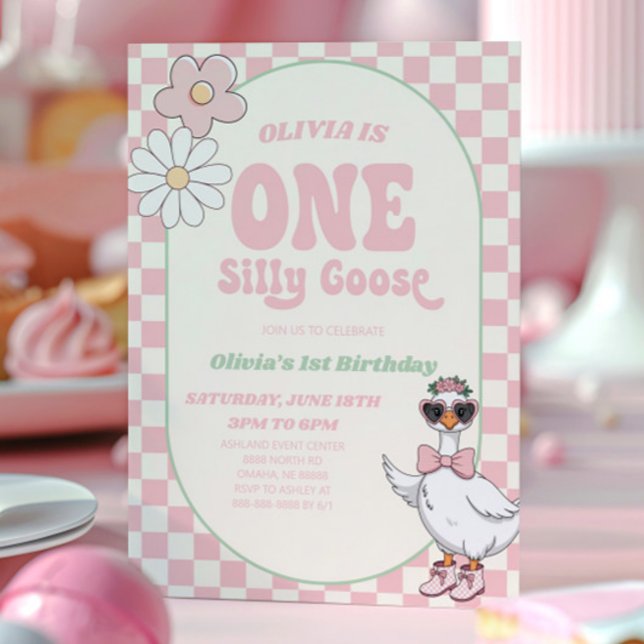 Invitación UN Fiesta de cumpleaños 1° Retro moderno de Goose  (Subido por el creador)