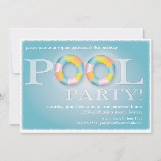 Invitación Un Fiesta de la piscina de cumpleaños flotando tub (Anverso)