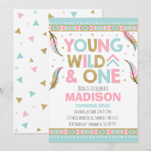 Invitación Un Fiesta de la pluma de Boho Wild One Invitation