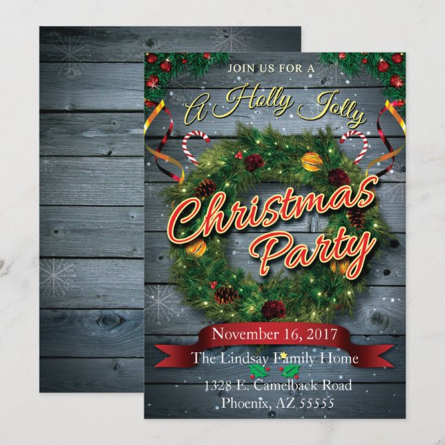 Invitación Un Fiesta de Navidades de Holly Jolly (Anverso / Reverso)