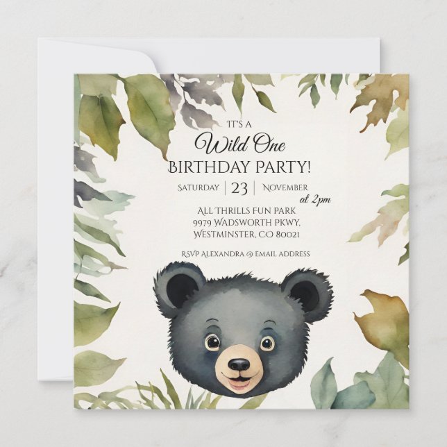 Invitación Un Fiesta de primer cumpleaños de Cute Bear Wild (Anverso)