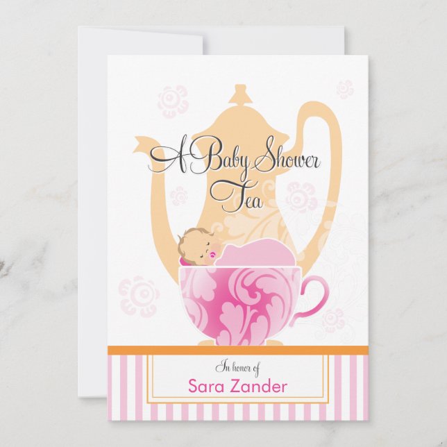 Invitación Un Fiesta de té de Baby Shower| Chica (Anverso)
