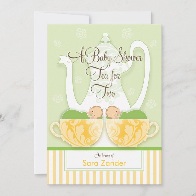 Invitación Un Fiesta de té de Baby Shower| Gemelos neutrales  (Anverso)