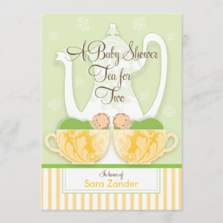 Invitación Un Fiesta de té de Baby Shower| Gemelos neutrales