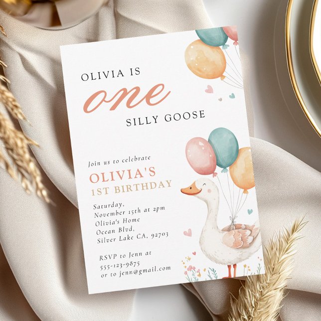 Invitación Un Fiesta del primer cumpleaños de Silly Goose (Subido por el creador)