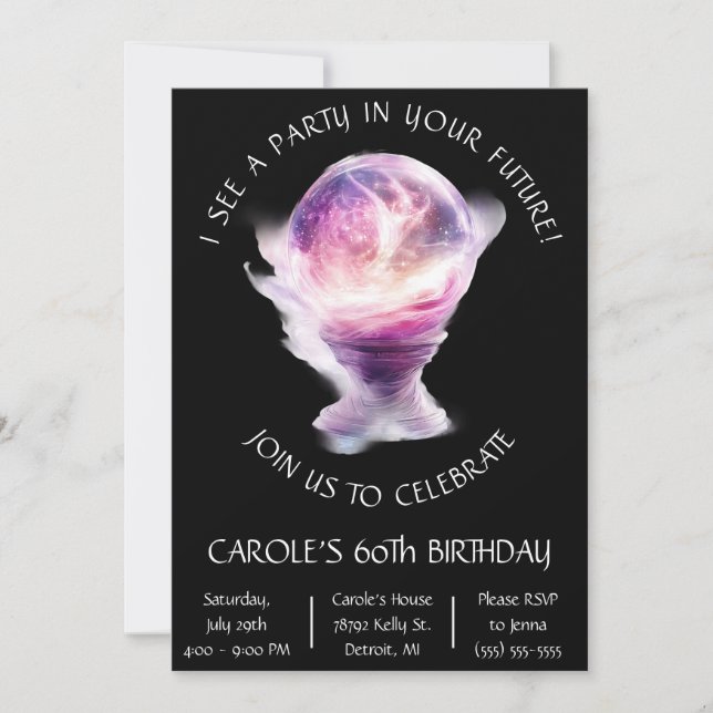 Invitación Un Fiesta en tu futuro, cumpleaños de Crystal Ball (Anverso)
