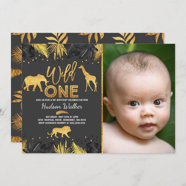 Invitación Un fiesta salvaje de los animales de la selva de (Anverso / Reverso)