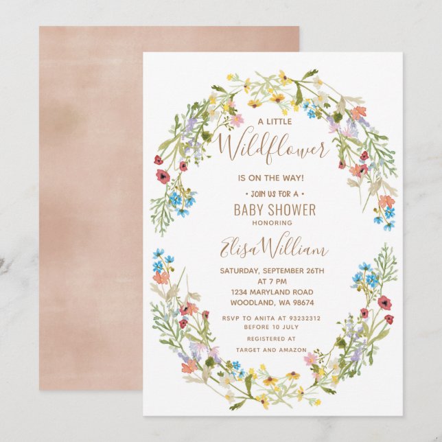 Invitación Un flor silvestre está en camino a Baby Shower Inv (Anverso / Reverso)