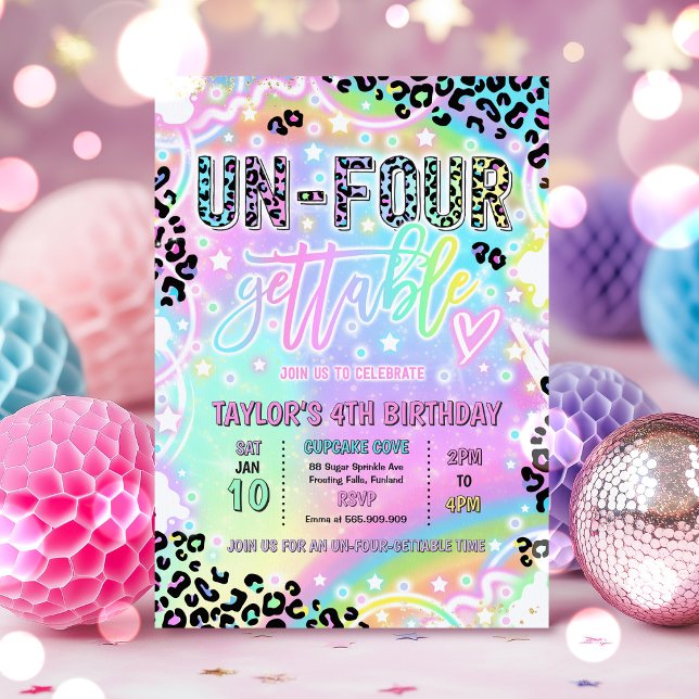 Invitación Un-Four-Gettable Rainbow Leopard 4th Birthday (Subido por el creador)