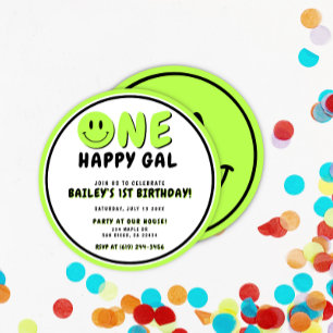 Invitación Un Gal Feliz Primer Cumpleaños Cara Sonriente