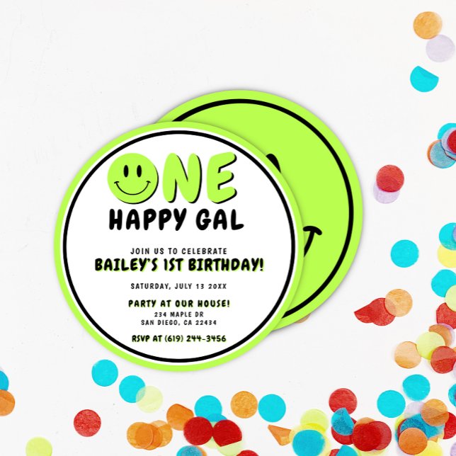 Invitación Un Gal Feliz Primer Cumpleaños Cara Sonriente (Subido por el creador)
