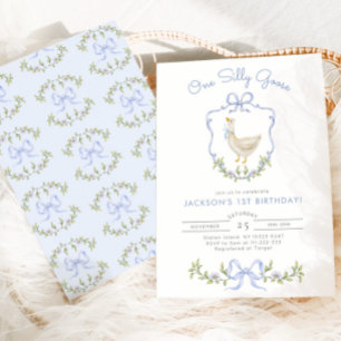 Invitación Un ganso tonto azul crest Boy 1er cumpleaños