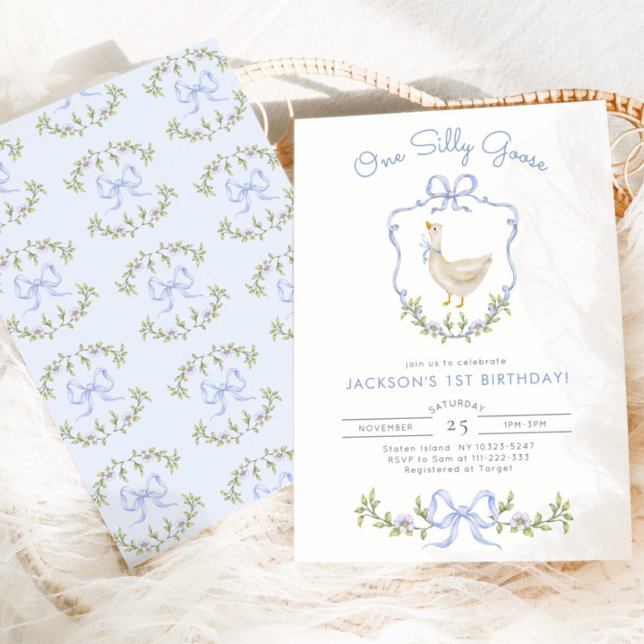 Invitación Un ganso tonto azul crest Boy 1er cumpleaños (Subido por el creador)
