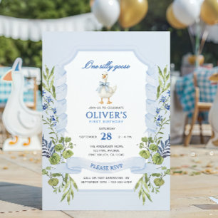 Invitación Un ganso tonto cumple 1 año azul