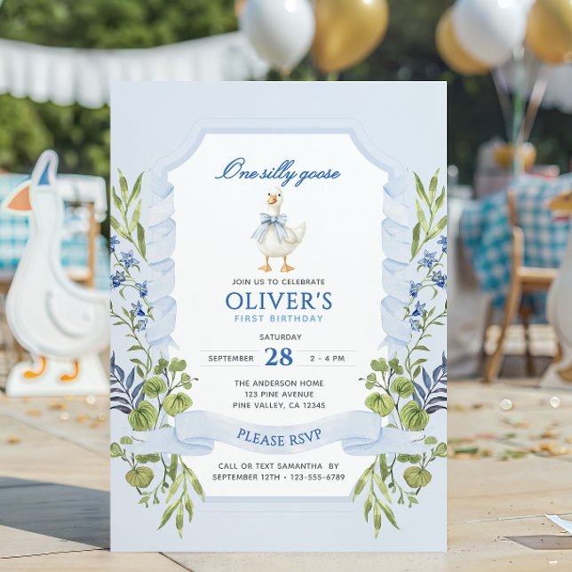 Invitación Un ganso tonto cumple 1 año azul (Subido por el creador)