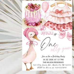 Invitación Un ganso tonto cumple 1 año - Bebé niña de San Val