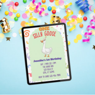 Invitación Un ganso tonto, Cumpleaños 1 colorido