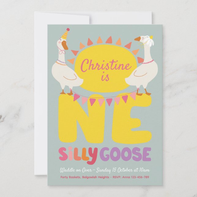 Invitación Un Ganso Tonto, Cumpleaños de una Niña (Anverso)