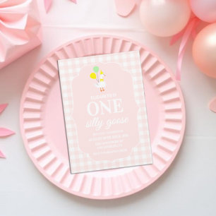 Invitación Un ganso tonto de cuadros en su 1er cumpleaños
